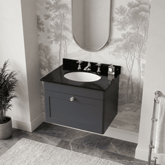 [BFCL1494BR3] Swynnerton Traditional 1 Drawer Wall Hung Vanity Unit with Marble Basin - Choice of Size and Colour