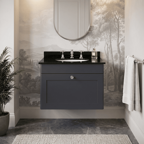 [BFCL1494BR3] Swynnerton Traditional 1 Drawer Wall Hung Vanity Unit with Marble Basin - Choice of Size and Colour - Silo