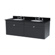 [BFCL1494BR6] Swynnerton Traditional 2 Drawer Wall Hung Vanity Unit with Double Marble Basin, Dark Grey, 1200mm - Cutout