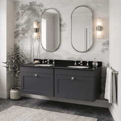 [BFCL1494BR6] Swynnerton Traditional 2 Drawer Wall Hung Vanity Basin Unit with Double 3 Tap Hole Black Marble Worktop and Basin, 1200mm, Choice of Colour