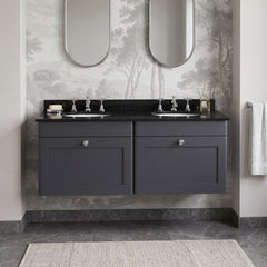 [BFCL1494BR6] Swynnerton Traditional 2 Drawer Wall Hung Vanity Basin Unit with Double 3 Tap Hole Black Marble Worktop and Basin, 1200mm, Choice of Colour - Silo