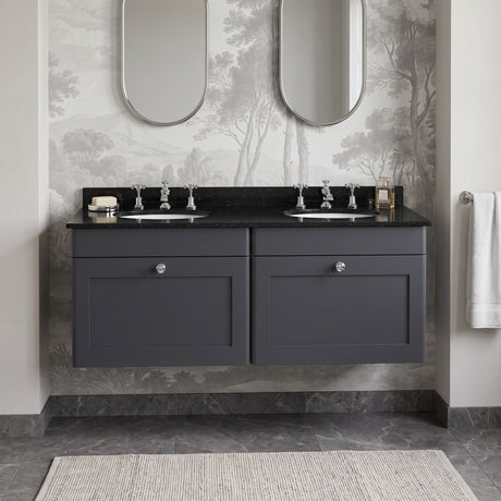 [BFCL1494BR6] Swynnerton Traditional 2 Drawer Wall Hung Vanity Basin Unit with Double 3 Tap Hole Black Marble Worktop and Basin, 1200mm, Choice of Colour - Silo