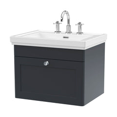 [BFCL1494B] Swynnerton Traditional 1 Drawer Wall Hung Vanity Basin Unit with 3 Tap Hole Traditional Fireclay Basin, Choice of Size and Colour - Cutout