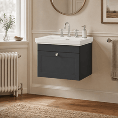 [BFCL1494B] Swynnerton Traditional 1 Drawer Wall Hung Vanity Basin Unit with 3 Tap Hole Traditional Fireclay Basin, Choice of Size and Colour