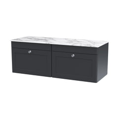 [BFCL1494CMT2] Swynnerton Traditional 2 Drawer Wall Hung Vanity Unit with Marble Top, Dark Grey, 1200mm - Cutout