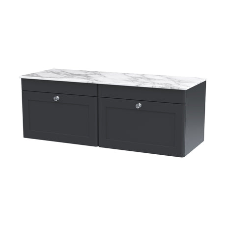 [BFCL1494CMT2] Swynnerton Traditional 2 Drawer Wall Hung Vanity Unit with Marble Top, Dark Grey, 1200mm - Cutout