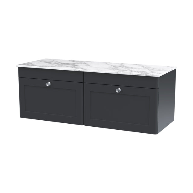 [BFCL1494CMT2] Swynnerton Traditional 2 Drawer Wall Hung Vanity Unit with Marble Top, Dark Grey, 1200mm - Cutout