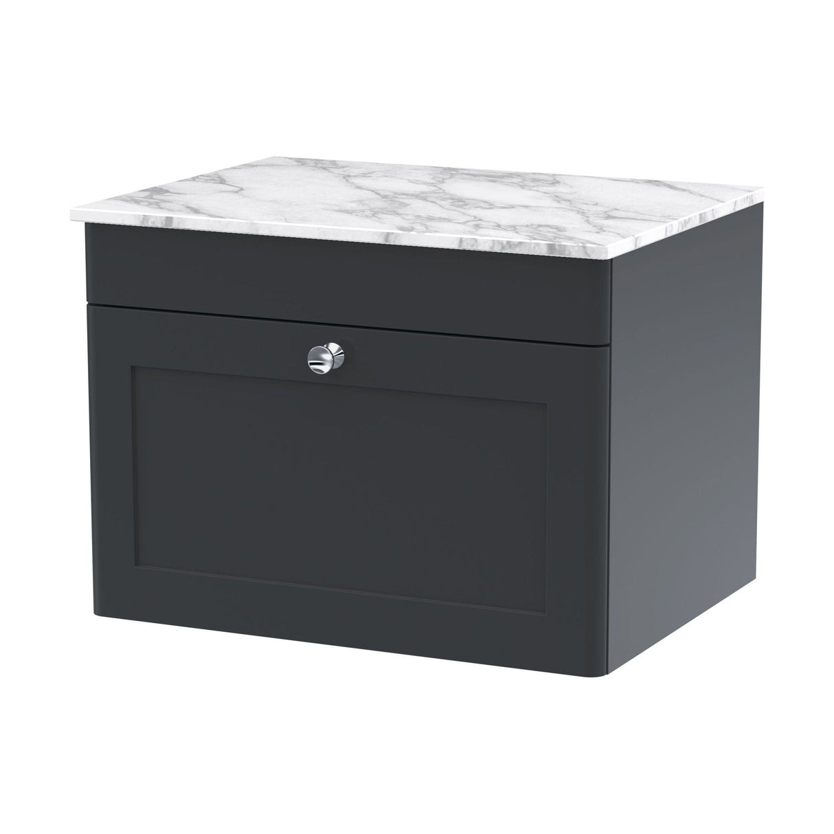 [BFCL1494CMT] Swynnerton Traditional 1 Drawer Wall Hung Vanity Unit with Marble Top, Dark Grey, 600mm - Cutout