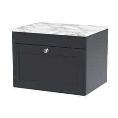 [BFCL1494CMT] Swynnerton Traditional 1 Drawer Wall Hung Vanity Unit with Marble Top, Dark Grey, 600mm - Cutout