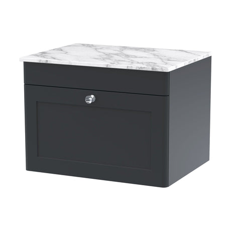 [BFCL1494CMT] Swynnerton Traditional 1 Drawer Wall Hung Vanity Unit with Marble Top, Dark Grey, 600mm - Cutout