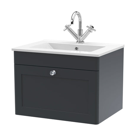 [BFCL1494C] Swynnerton Traditional 1 Drawer Wall Hung Vanity Unit with Basin, Dark Grey, 600mm - Cutout