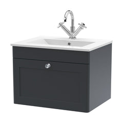 [BFCL1494C] Swynnerton Traditional 1 Drawer Wall Hung Vanity Basin Unit with 1 Tap Hole Minimalist Ceramic Basin, Choice of Size and Colour - Cutout