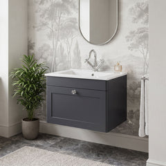 [BFCL1494C] Swynnerton Traditional 1 Drawer Wall Hung Vanity Basin Unit with 1 Tap Hole Minimalist Ceramic Basin, Choice of Size and Colour