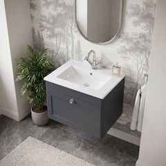 [BFCL1494C] Swynnerton Traditional 1 Drawer Wall Hung Vanity Basin Unit with 1 Tap Hole Minimalist Ceramic Basin, Choice of Size and Colour