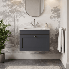 [BFCL1494C] Swynnerton Traditional 1 Drawer Wall Hung Vanity Basin Unit with 1 Tap Hole Minimalist Ceramic Basin, Choice of Size and Colour - Silo