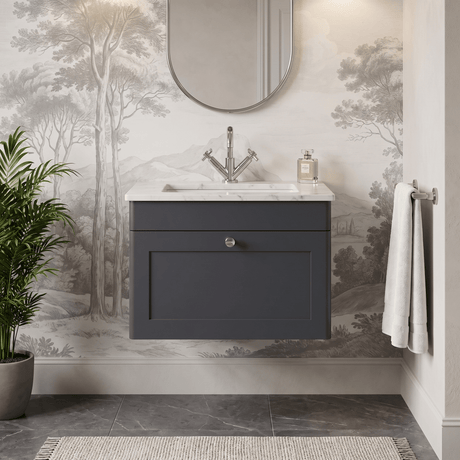 [BFCL1494C] Swynnerton Traditional 1 Drawer Wall Hung Vanity Basin Unit with 1 Tap Hole Minimalist Ceramic Basin, Choice of Size and Colour - Silo