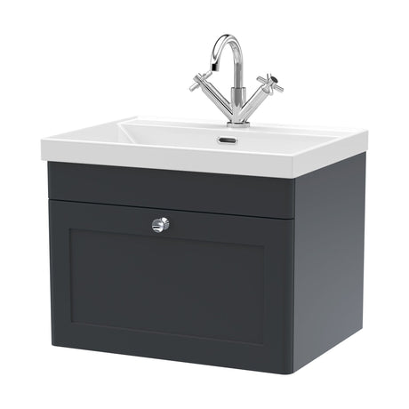 [BFCL1494E] Swynnerton Traditional 1 Drawer Wall Hung Vanity Unit with Thin Edge Basin, Dark Grey, 600mm - Cutout