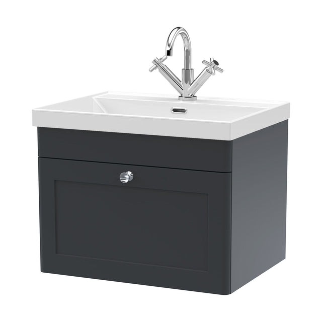 [BFCL1494E] Swynnerton Traditional 1 Drawer Wall Hung Vanity Unit with Thin Edge Basin, Dark Grey, 600mm - Cutout
