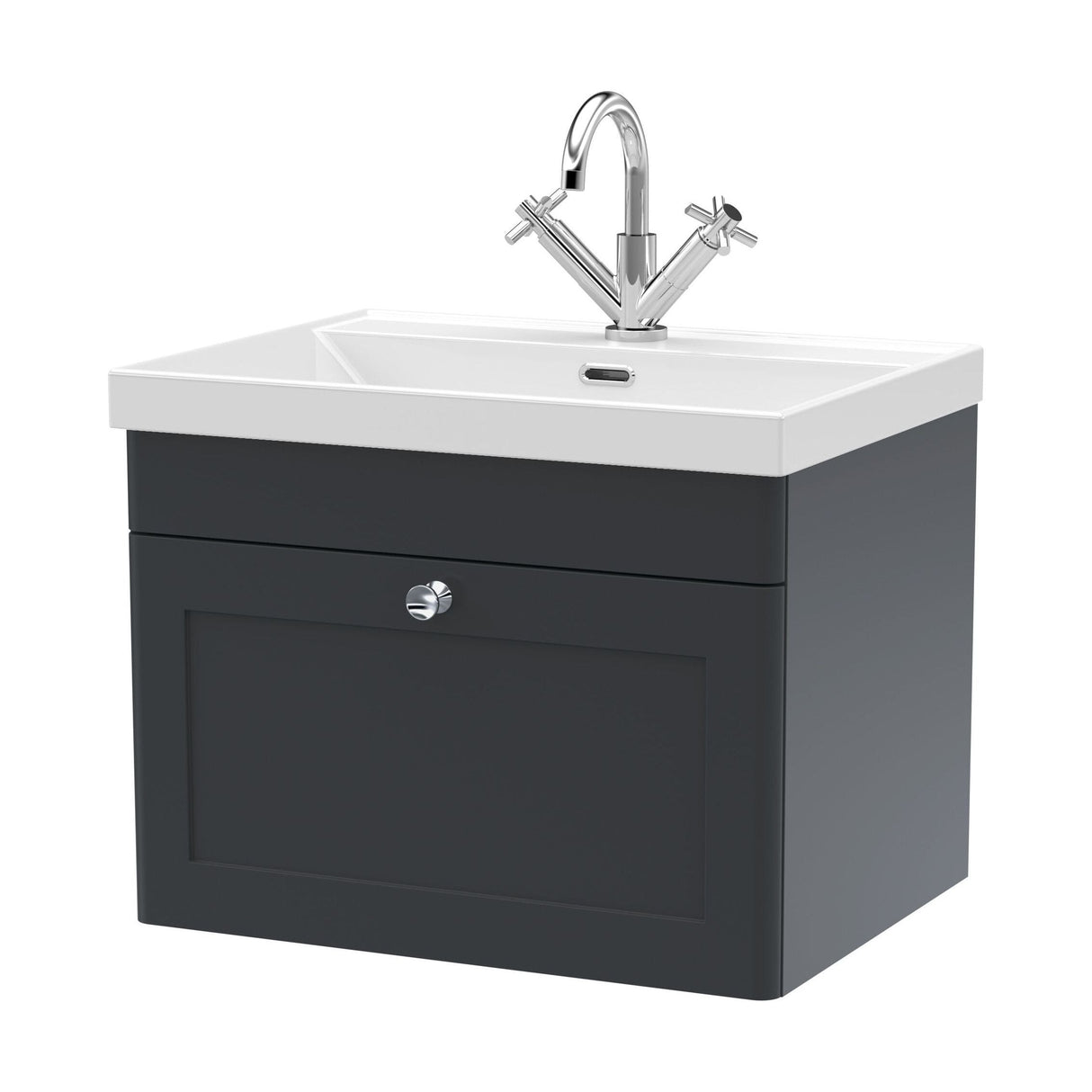 [BFCL1494E] Swynnerton Traditional 1 Drawer Wall Hung Vanity Unit with Thin Edge Basin, Choice of Size and Colour - Cutout