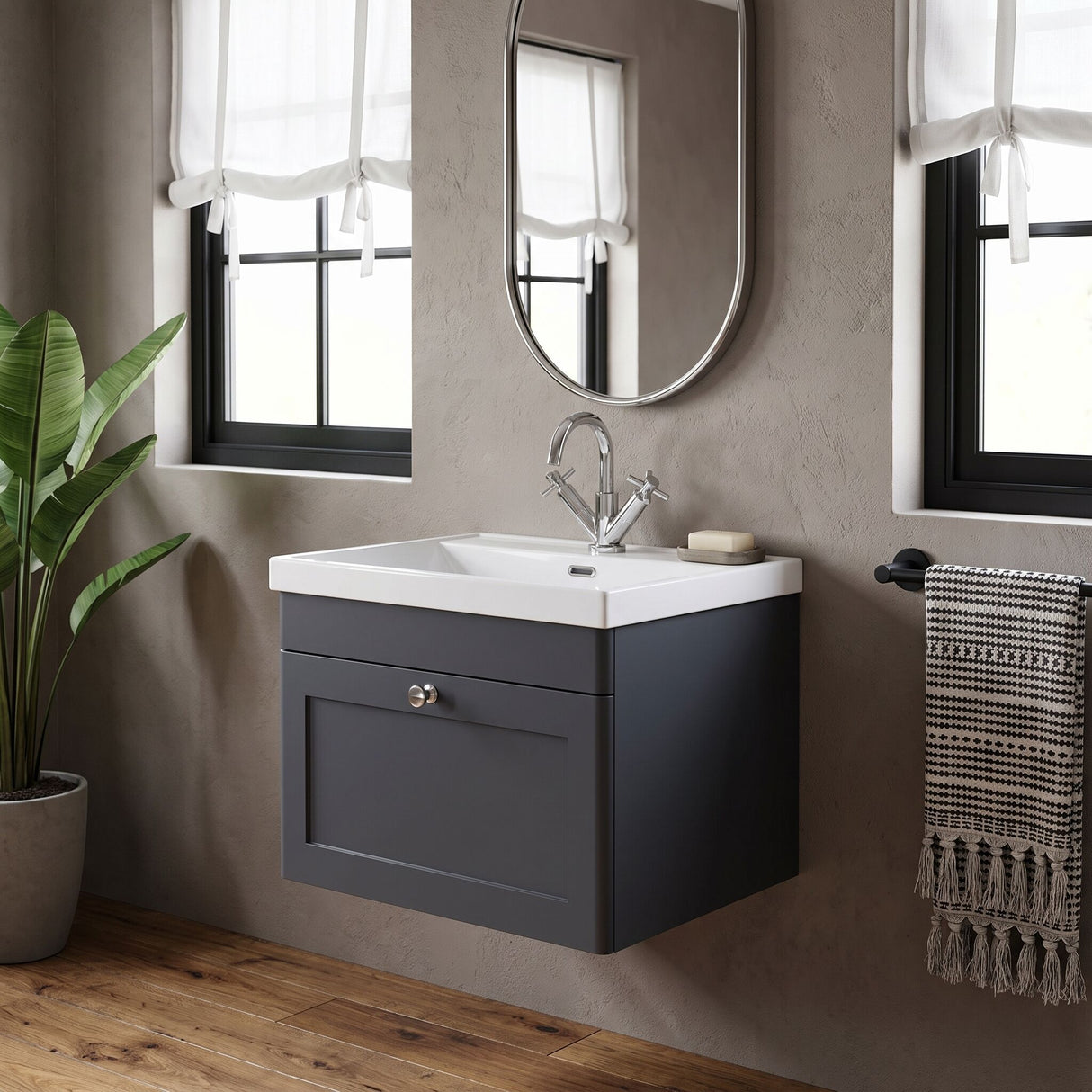 [BFCL1494E] Swynnerton Traditional 1 Drawer Wall Hung Vanity Unit with Thin Edge Basin, Choice of Size and Colour