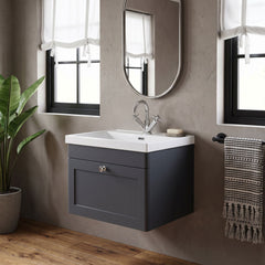 [BFCL1494E] Swynnerton Traditional 1 Drawer Wall Hung Vanity Unit with Thin Edge Basin, Choice of Size and Colour