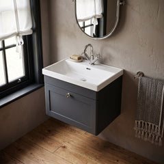 [BFCL1494E] Swynnerton Traditional 1 Drawer Wall Hung Vanity Unit with Thin Edge Basin, Choice of Size and Colour