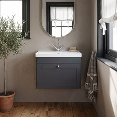 [BFCL1494E] Swynnerton Traditional 1 Drawer Wall Hung Vanity Unit with Thin Edge Basin, Choice of Size and Colour - Silo