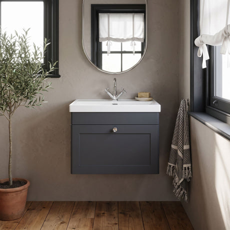 [BFCL1494E] Swynnerton Traditional 1 Drawer Wall Hung Vanity Unit with Thin Edge Basin, Choice of Size and Colour - Silo