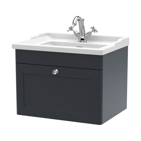 [BFCL1494F] Swynnerton Traditional 1 Drawer Wall Hung Vanity Unit with Basin, Dark Grey, 600mm - Cutout