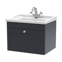 [BFCL1494F] Swynnerton Traditional 1 Drawer Wall Hung Vanity Basin Unit with 1 Tap Hole Traditional Ceramic Basin, Choice of Size and Colour - Cutout