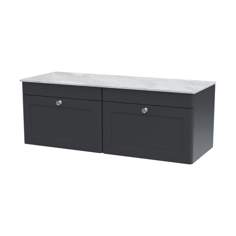 [BFCL1494GMT2] Swynnerton Traditional 2 Drawer Wall Hung Vanity Unit with Marble Top, Dark Grey, 1200mm - Cutout