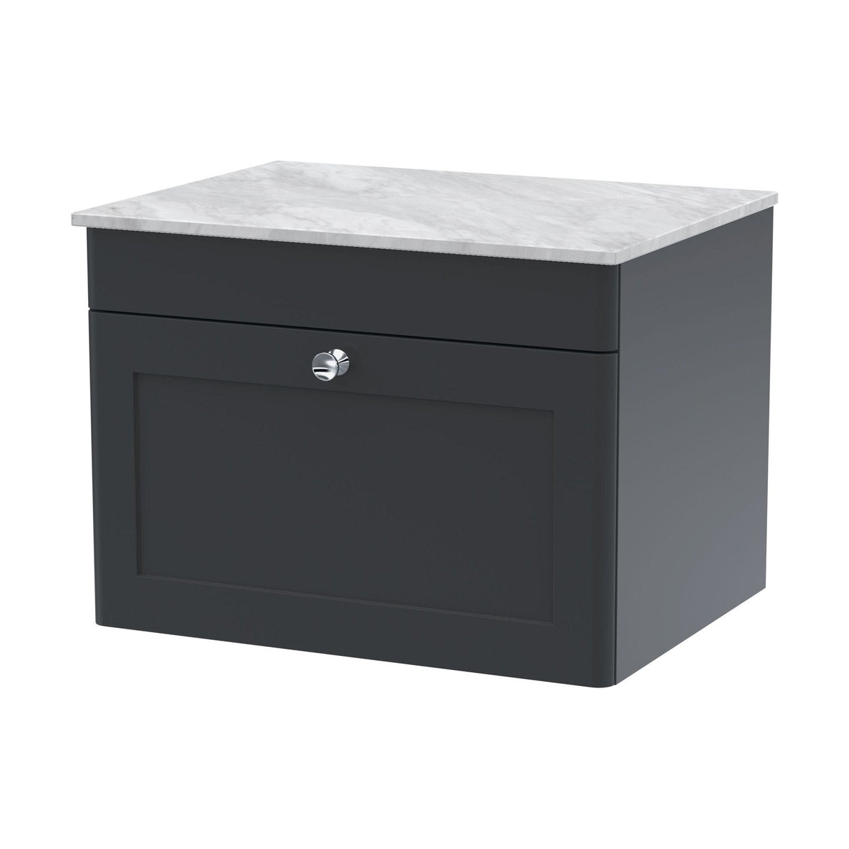 [BFCL1494GMT] Swynnerton Traditional 1 Drawer Wall Hung Vanity Unit with Marble Top, Dark Grey, 600mm - Cutout