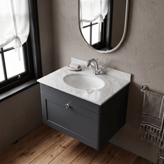 [BFCL1494GR1] Swynnerton Traditional 1 Drawer Wall Hung Vanity Unit with Grey Marble Worktop and 1 Tap Hole Basin, Choice of Size and Colour