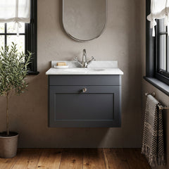 [BFCL1494GR1] Swynnerton Traditional 1 Drawer Wall Hung Vanity Unit with Grey Marble Worktop and 1 Tap Hole Basin, Choice of Size and Colour - Silo