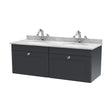 [BFCL1494GR2] Swynnerton Traditional 2 Drawer Wall Hung Vanity Unit with Double Marble Basin, Dark Grey, 1200mm - Cutout