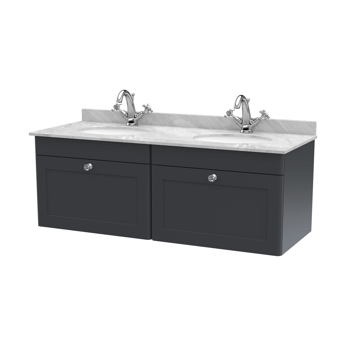 [BFCL1494GR2] Swynnerton Traditional 2 Drawer Wall Hung Vanity Basin Unit with Double 1 Tap Hole Grey Marble Basin, 1200mm, Choice of Colour - Cutout
