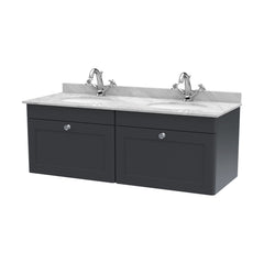 [BFCL1494GR2] Swynnerton Traditional 2 Drawer Wall Hung Vanity Basin Unit with Double 1 Tap Hole Grey Marble Basin, 1200mm, Choice of Colour - Cutout