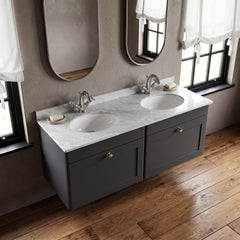 [BFCL1494GR2] Swynnerton Traditional 2 Drawer Wall Hung Vanity Basin Unit with Double 1 Tap Hole Grey Marble Basin, 1200mm, Choice of Colour