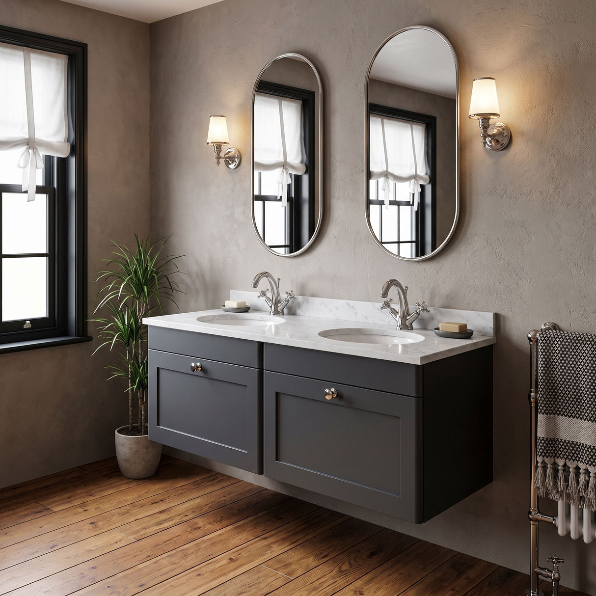 [BFCL1494GR2] Swynnerton Traditional 2 Drawer Wall Hung Vanity Basin Unit with Double 1 Tap Hole Grey Marble Basin, 1200mm, Choice of Colour