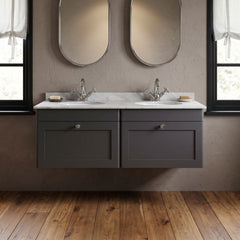 [BFCL1494GR2] Swynnerton Traditional 2 Drawer Wall Hung Vanity Basin Unit with Double 1 Tap Hole Grey Marble Basin, 1200mm, Choice of Colour - Silo