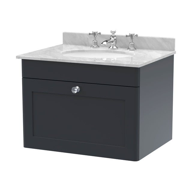[BFCL1494GR3] Swynnerton Traditional 1 Drawer Wall Hung Vanity Unit with Marble Basin, Dark Grey, 600mm - Cutout