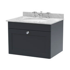 [BFCL1494GR3] Swynnerton Traditional 1 Drawer Wall Hung Vanity Basin Unit with 3 Tap Hole Grey Marble Top Basin, Choice of Size and Colour - Cutout
