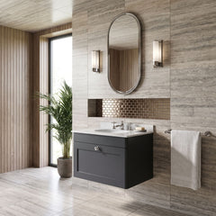 [BFCL1494GR3] Swynnerton Traditional 1 Drawer Wall Hung Vanity Basin Unit with 3 Tap Hole Grey Marble Top Basin, Choice of Size and Colour