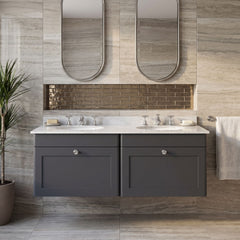 [BFCL1494GR6] Swynnerton Traditional 2 Drawer Wall Hung Vanity Basin Unit with Double 3 Tap Hole Grey Marble Basin, 1200mm, Choice of Colour - Silo