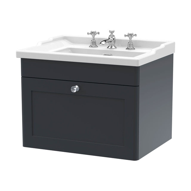 [BFCL1494G] Swynnerton Traditional 1 Drawer Wall Hung Vanity Unit with Basin, Dark Grey, 600mm - Cutout