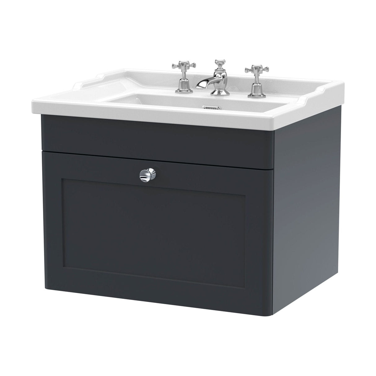[BFCL1494G] Swynnerton Traditional 1 Drawer Wall Hung Vanity Basin Unit with 3 Tap Hole Traditional Ceramic Basin, Choice of Size and Colour - Cutout