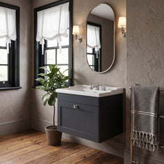 [BFCL1494G] Swynnerton Traditional 1 Drawer Wall Hung Vanity Basin Unit with 3 Tap Hole Traditional Ceramic Basin, Choice of Size and Colour