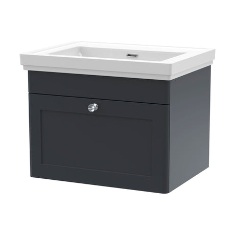 [BFCL1494H] Swynnerton Traditional 1 Drawer Wall Hung Vanity Unit with Basin, Dark Grey, 600mm - Cutout
