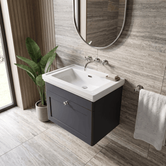 [BFCL1494H] Swynnerton Traditional 1 Drawer Wall Hung Vanity Unit with 0 Tap Hole Traditional Fireclay Basin, Choice of Size and Colour