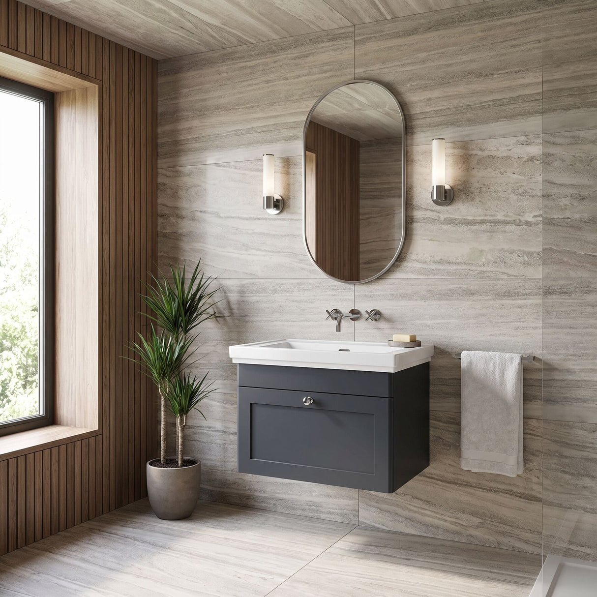 [BFCL1494H] Swynnerton Traditional 1 Drawer Wall Hung Vanity Unit with 0 Tap Hole Traditional Fireclay Basin, Choice of Size and Colour